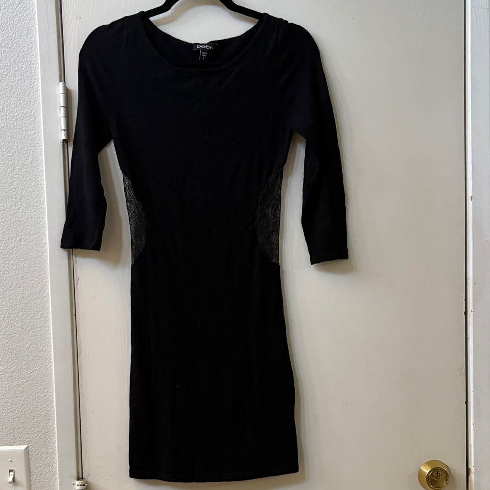bebe Black Long Sleeve Dress with Lace  Details